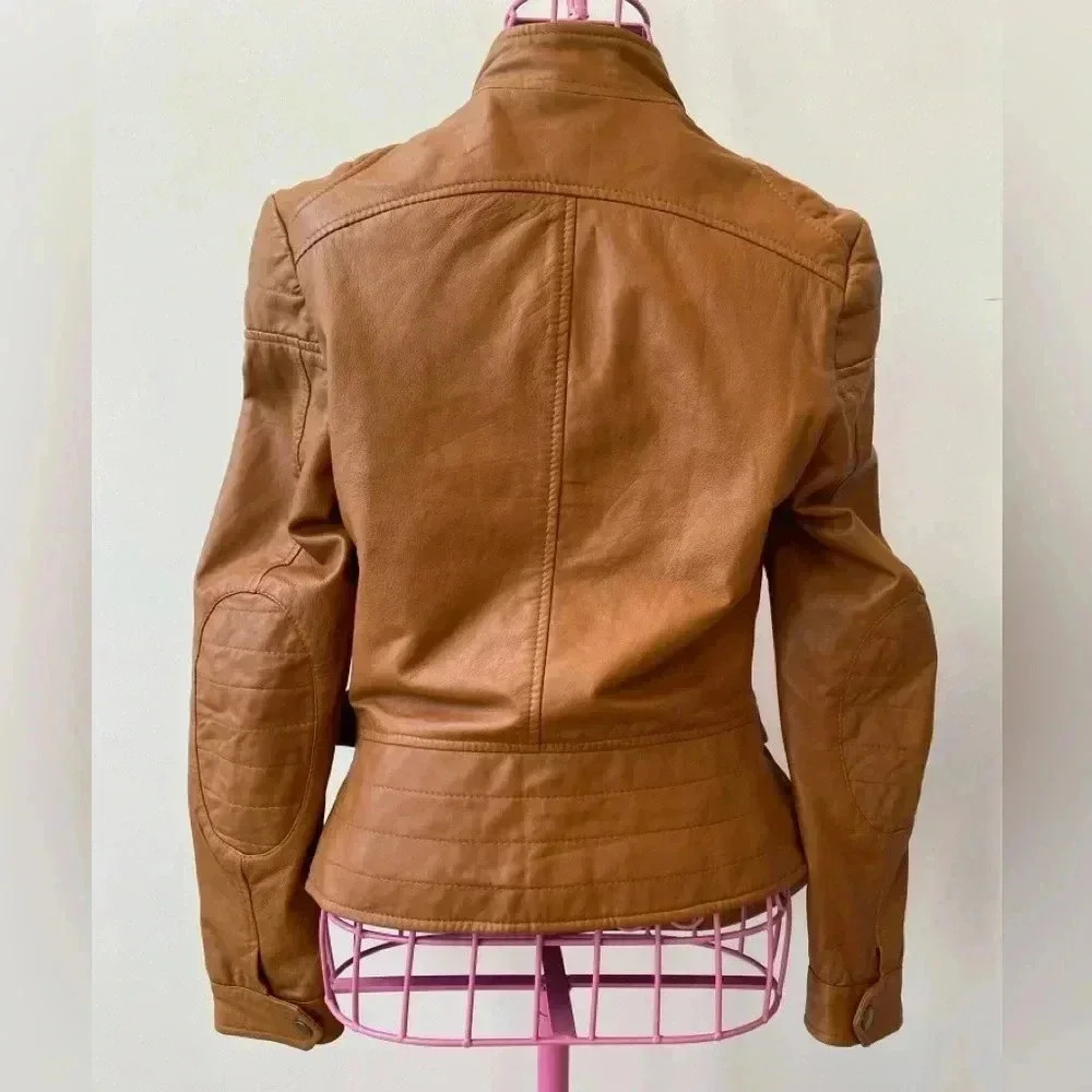 Kenna-T Leather Moto Jacket Women’s Size Small Tan Biker Jacket - Picture 3 of 16